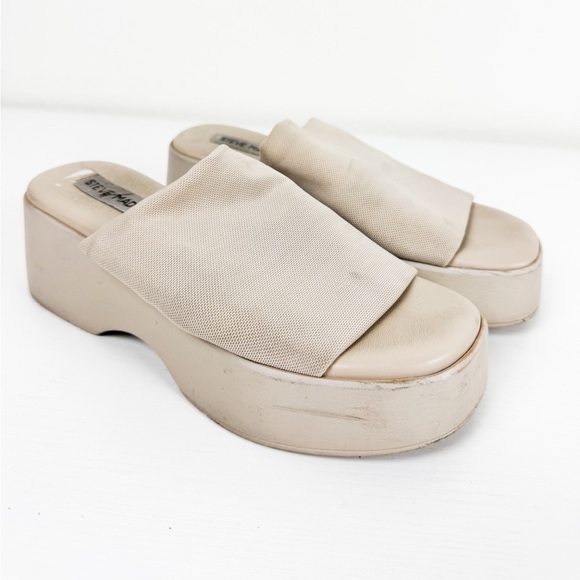Steve Madden Shoes - Steve Madden Slinky 30 Womens Slip On Open-Toe Platform Sandals Beige Cream Tan